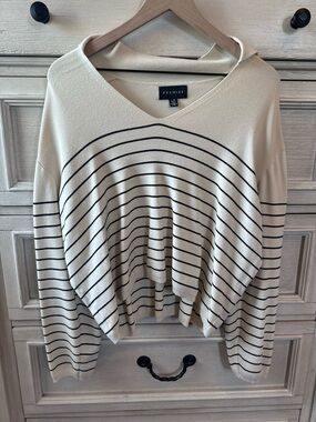 Premise Cream Sweater with Black Horizontal Stripes